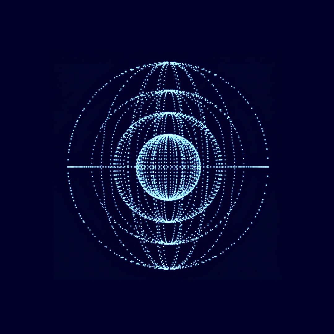 Layered network sphere representing performance, security and service